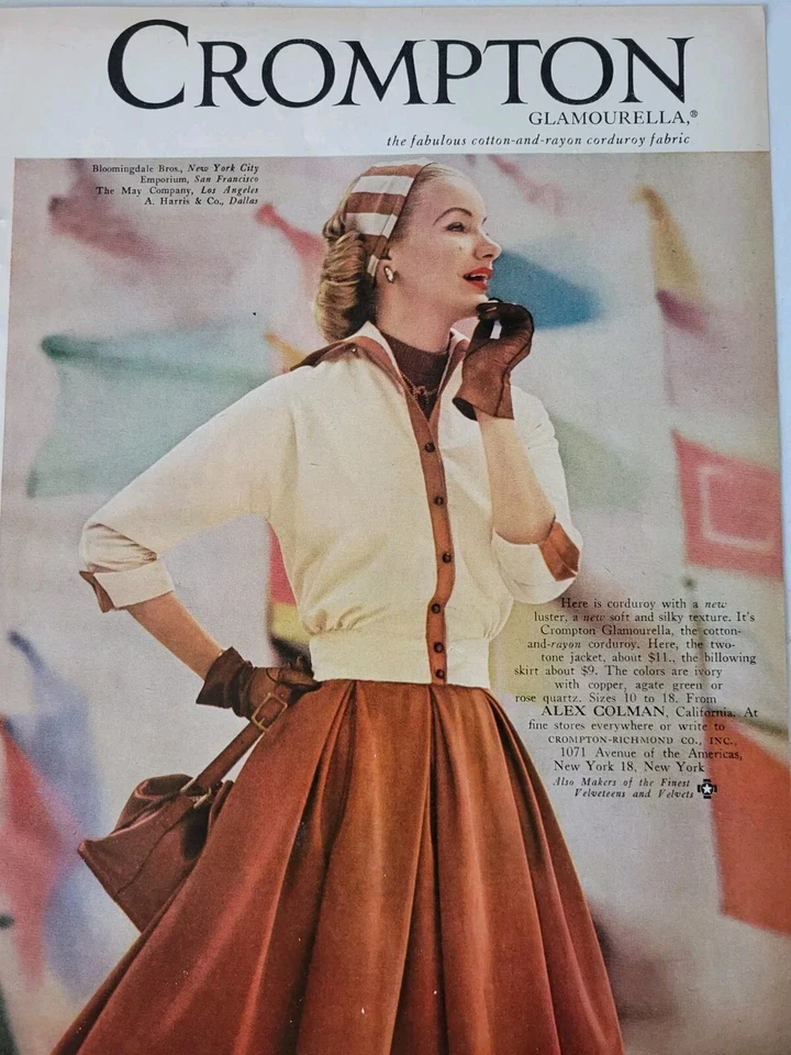 Anuncio de moda vintage Crompton Glamourella Alex Colman 1952 para mujer Foto 1 de 1