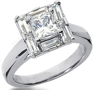 2 carat Princess cut, Baguette Diamond Wedding Platinum Ring GIA certified H VS2 - Picture 1 of 5