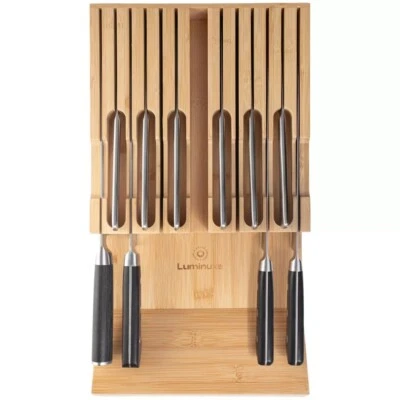 Bamboo Knife Block Drawer Organizer, Nonslip, Durable In-Drawer Knife Storage - Image 1 of 4