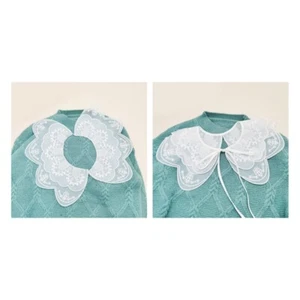 Women Sweet for Doll Lace White False Collar Double Layer Embroidery Floral Shaw - Picture 1 of 9