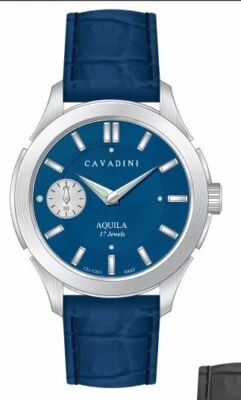 Herrenuhr Cavadini Handaufzugsuhr swiss made UNITAS ETA-6497 Index-blau CV-1301 - Bild 1 von 4