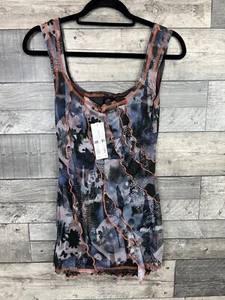 Urban Outfitters Amber Mesh Mini Dress Size Large Grey Floral Graphic Print - Picture 1 of 11