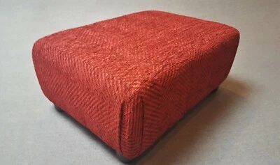 Footstool / Small Stool /  Cranberry Herringbone Thick Plush Chenille Fabric - Image 1 of 4
