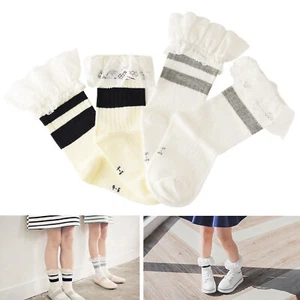 2Pack Cotton Striped Lace Colorful Pattern Novelty Crew Socks Toddlers Kids - Picture 1 of 6