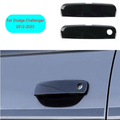 Cubierta de manija de puerta lateral exterior negra apta para Dodge Challenger 2012-23 2 piezas Foto 1 de 4