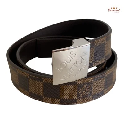 Auth Louis Vuitton Brown Damier Coated Canvas Leather Silver Buckle Belt 80/32 - Image 1 of 4