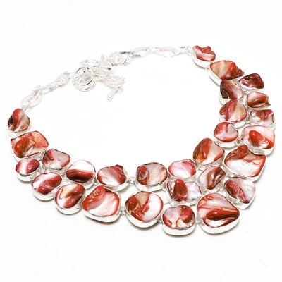 Rote Perlmutt Edelstein Halskette verstellbare Kette Geschenk Schmuck 18 Zoll... - Bild 1 von 4