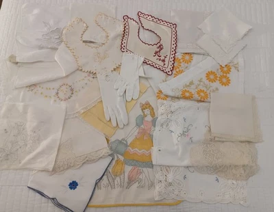 Luvas de corrida vintage bordadas de linho corte de renda sortidas guardanapo lenço babador - Imagem 1 de 4