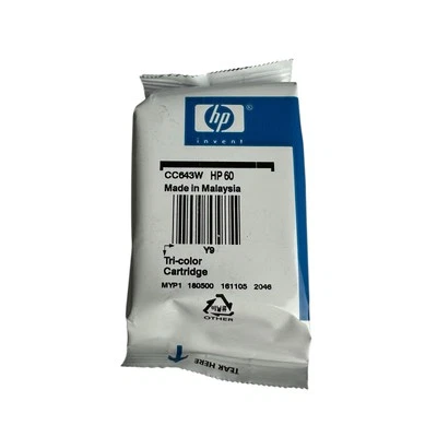 NEW Genuine HP 60 Tri-Color Ink Cartridge (1) N9H63FN - Image 1 of 3
