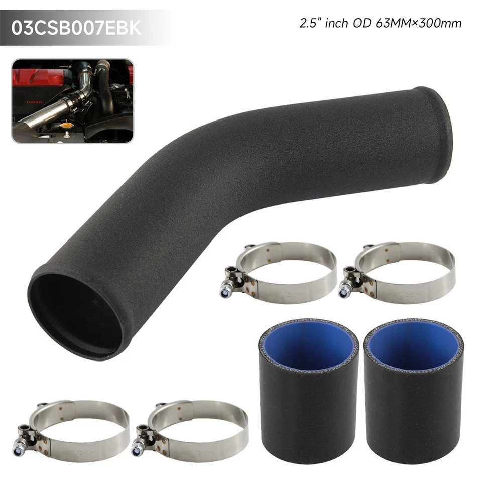 Tubo intercooler turbo de aluminio 45 grados 63 mm 2,5" + manguera de silicona + abrazaderas negro Foto 1 de 4
