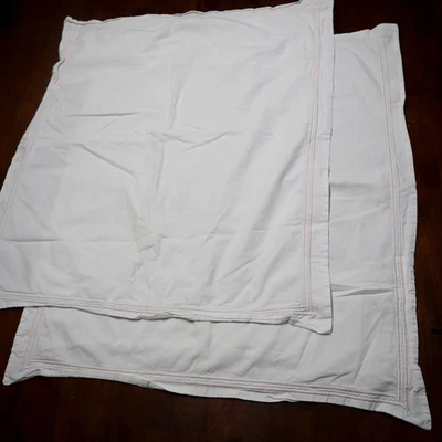 2 Restoration Hardware Baby & Child Pillow Shams Italian Satin Stitch White Pink - Image 1 of 4