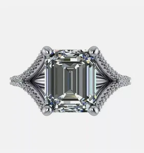 Art Deco Style Lab-Created Diamond Emerald Cut Cocktail Ring 14k White Gold FN - Picture 1 of 8