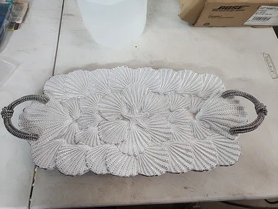 Tarta de barro en relieve con estrella de mar concha de mar bandeja de cerámica rectangular con asas Foto 1 de 4