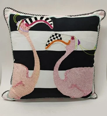 Almohada Mackenzie Childs Patience Brewster Flamingo Cuadros Corte Cuentas 18" Foto 1 de 4