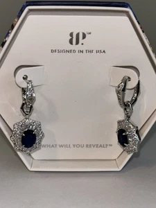 VELVET PROMISES Sapphire & Quartz Earrings September Birthday RHODIUM Bomb Party - Picture 1 of 4