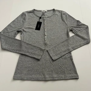 Camisa Top Henley Rag & Bone Gris Jaspeado Manga Larga Tejido Acanalado Talla M - Imagen 1 de 8