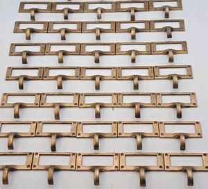 35 Vintage Brass Index Card Drawer Label Holder Library Catalog File Index Pulls - Picture 1 of 15