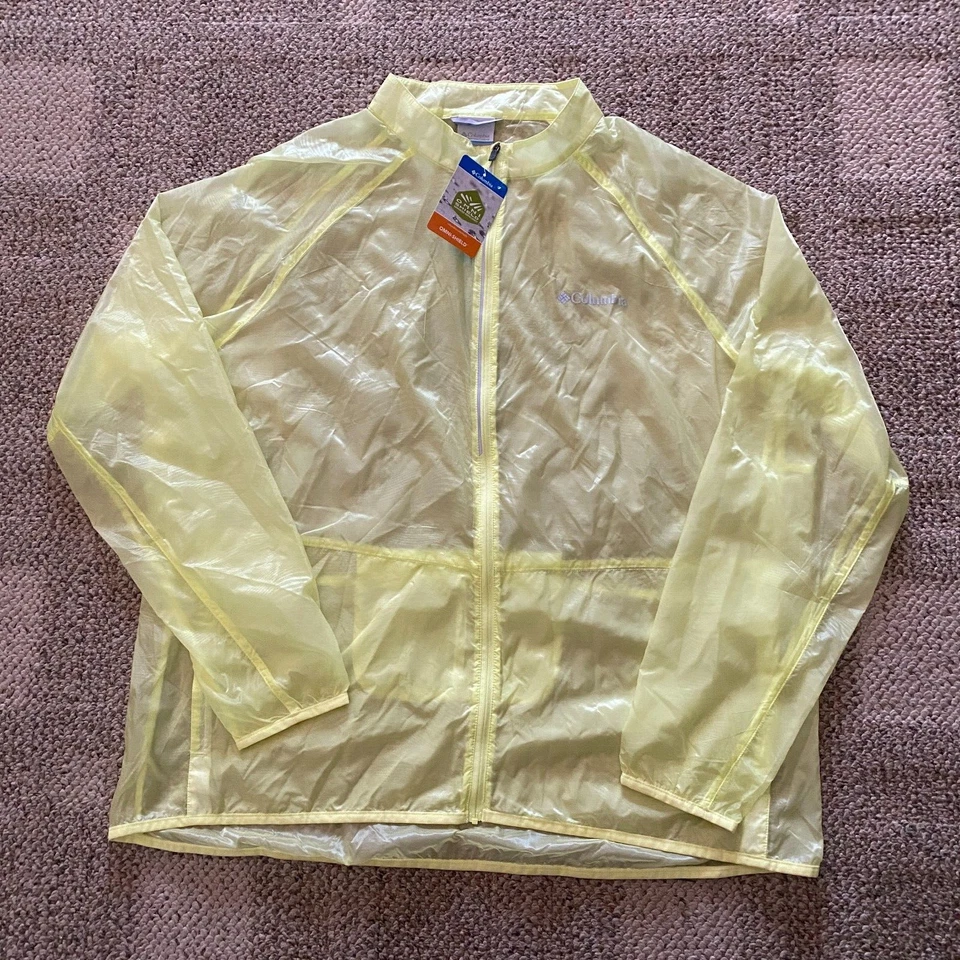 Columbia Running Rain Jacket Lightweight See Through Yellow Medium