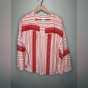 J. Marie Bell Sleeve Boho Embroidered Striped Top Size Large - Picture 1 of 10