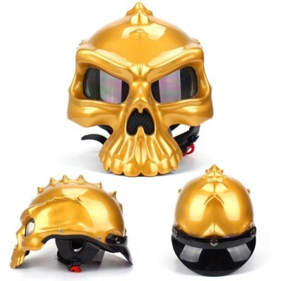 Motorcycle Skull Helmet Street Racing Half Face Helmets with Visor Foto 1 de 4