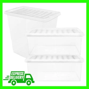 Selection of Clear Plastic Home Office XL Strong Stackable Containers With Lids - Picture 1 of 8