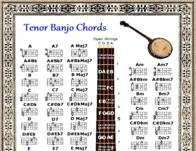 TENOR BANJO CHORDS CHART - 60 chords - 8.5"x11" - Image 1 of 3