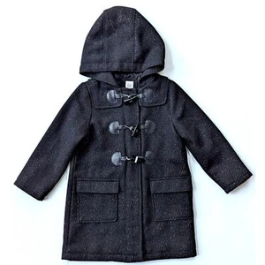 Gap Toddler Girl's True Black Metallic Glitter Hooded Toggle Duffle Coat Sz 4 - Picture 1 of 8