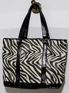 Kate Landry Zebra Animal Black Leather Trim Purse Handbag Tote - Picture 1 of 6
