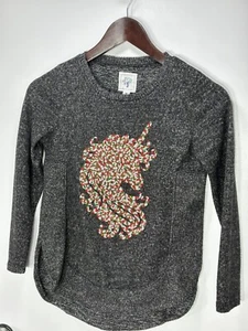 Colortree Girls M 10-12 Lightweight Sweater Christmas Unicorn gray Fleece - Picture 1 of 6