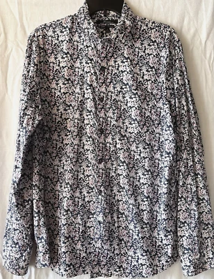 MARC ANTHONY, роскошь, Slim Fit мужской L, темно-синий цветочный кнопка спереди рубашка, б/у в отличном состоянии - Изображение 1 из 4