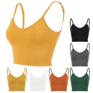 Women Crop Top Padded Sports Bras Tank Tops Shirts Fitness Running Sport Vest - Picture 1 of 18