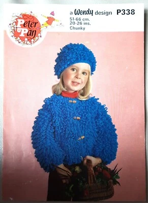 Original Peter Pan Chunky Childs Loopy Jacket &Hat 20"-26" Knitting Pattern P338 - Image 1 of 4