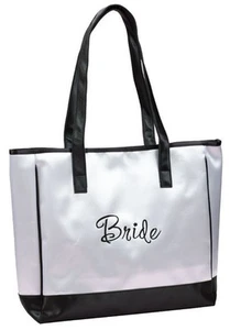 Black and White Bride Tote Bag Wedding Bridal Shower Gift Party Embroidered - Picture 1 of 1