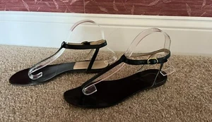 Vintage Ralph Lauren schwarz flacher Riemen T-Riemen T-Riemen T-Band Sandalen Schnalle 4350 Gr. 8 - Bild 1 von 11