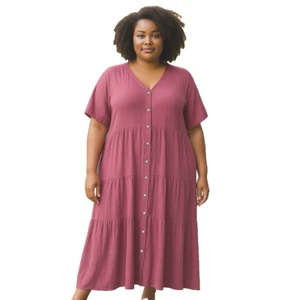 New Peach The Label Melissa Dress Sz 26/28 Tiered Cotton Shor Sleeve Orchid Pink - Bild 1 von 13