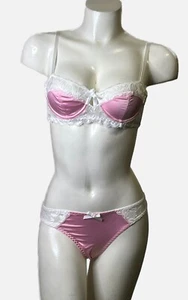 Bikini Top Bottom Pink Satin Underwire Bra Size Small - Picture 1 of 11