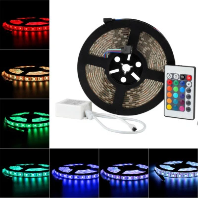 5M 5050 SMD RGB Waterproof Flexible LED Strip Light 300 LEDs + 24Keys IR Remote - Image 1 of 4