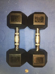 NEW COATED RUBBER HEX DUMBBELLS select-weight 5, 10,15, 20, 25,30 SET LOTS L@@K! - Picture 1 of 5
