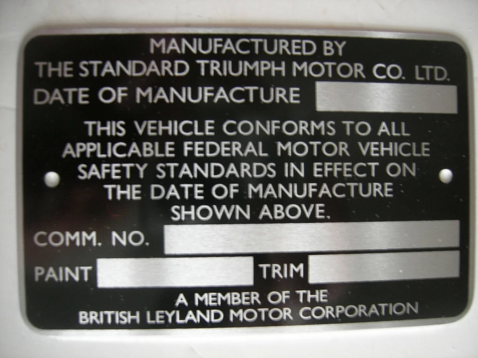 КОМИССИОННЫЙ НОМЕРНОЙ ЗНАК TRIUMPH TR6 1970–1972 гг. - Изображение 1 из 1
