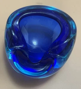 Italian Mid Century Modern Murano Glass Ashtray with Submerged Cobalt Glass - Picture 1 of 12