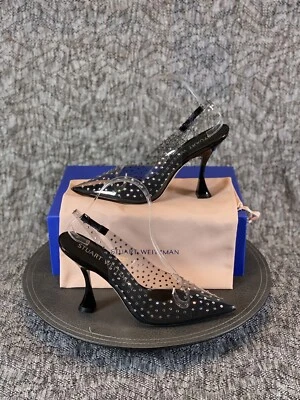 Stuart Weitzman Glam Xcurve 100 Slingback Heels Women's 8 Black / Clear - Image 1 of 4
