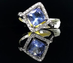 14kt white gold square cushion tanzanite and diamond halo ring 156289S - Picture 1 of 7