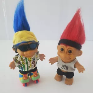 Vintage Russ 5" Troll Doll ROLLER BLADE SKATER Blue Hair with Helmet +GYM Troll - Picture 1 of 6