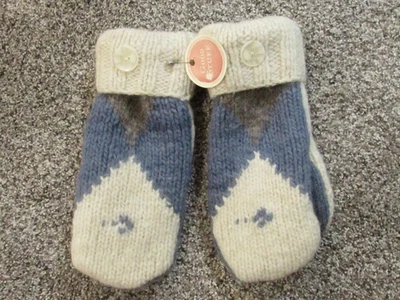 Good Stuff Wool Mittens made from recycled Wool Sweaters Blue and white L Large - Image 1 of 4