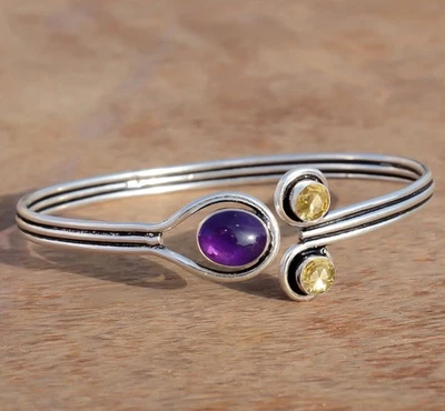 Bracciale con pietre preziose taglio ametista e citrino in argento sterling... - Immagine 1 di 4