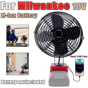 Fits For Milwaukee 18V Li-ion Battery With Dual USB Portable Cordless Metal Fan - Picture 1 of 10