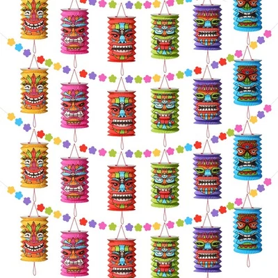 4 Piezas Decoraciones Hawaianas Luau Fiesta 10 ft Tiki y Flores Linternas Banners... Foto 1 de 4