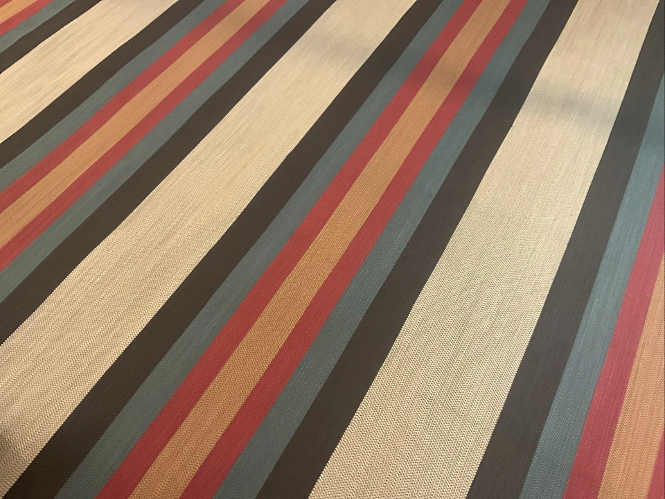 "Tela de tapicería a rayas jacquard rojo azul marino verde azulado beige naranja | 1,5 yardas x 57""" Foto 1 de 3