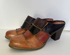 Elite by Corkys Gr. 8 Patches Pantoletten Slipper braun Farbblock Leder Boho - Bild 1 von 9