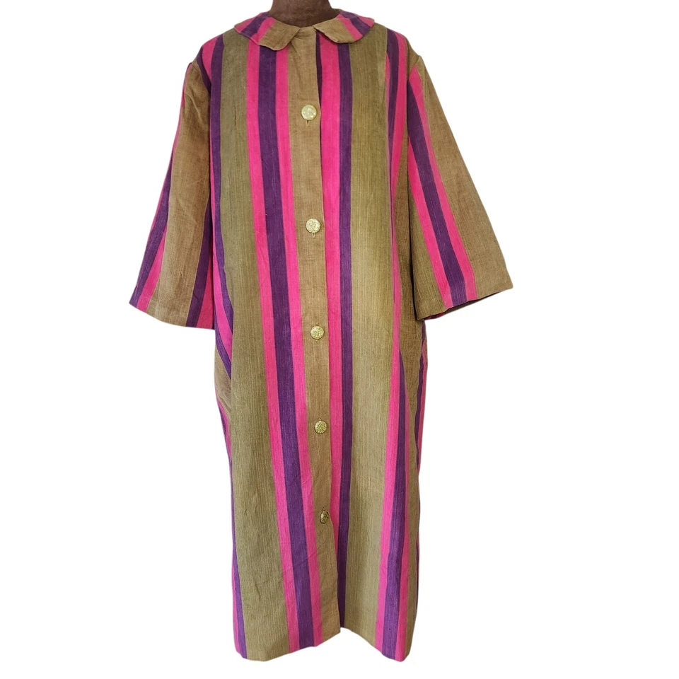 Abrigo Casa Vintage Stella Fagin Pana Rayas Talla L Colorido Años 60 70 Unión  Foto 1 de 4